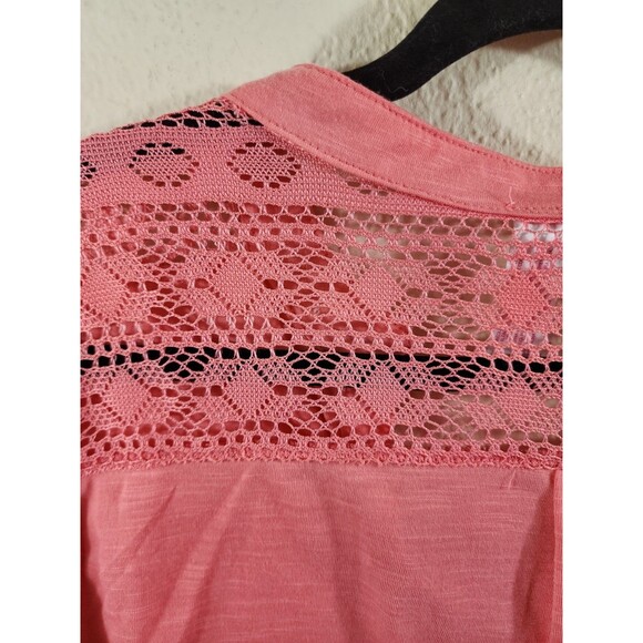 No Boundaries Womens XL Pink Quarter Button Henley Long Roll Tab Sleeve Blouse - Picture 4 of 6